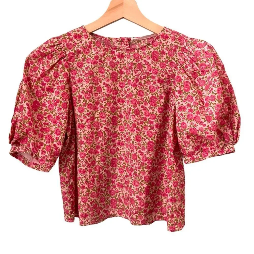 Zara Taffeta Floral Puff Sleeve Blouse